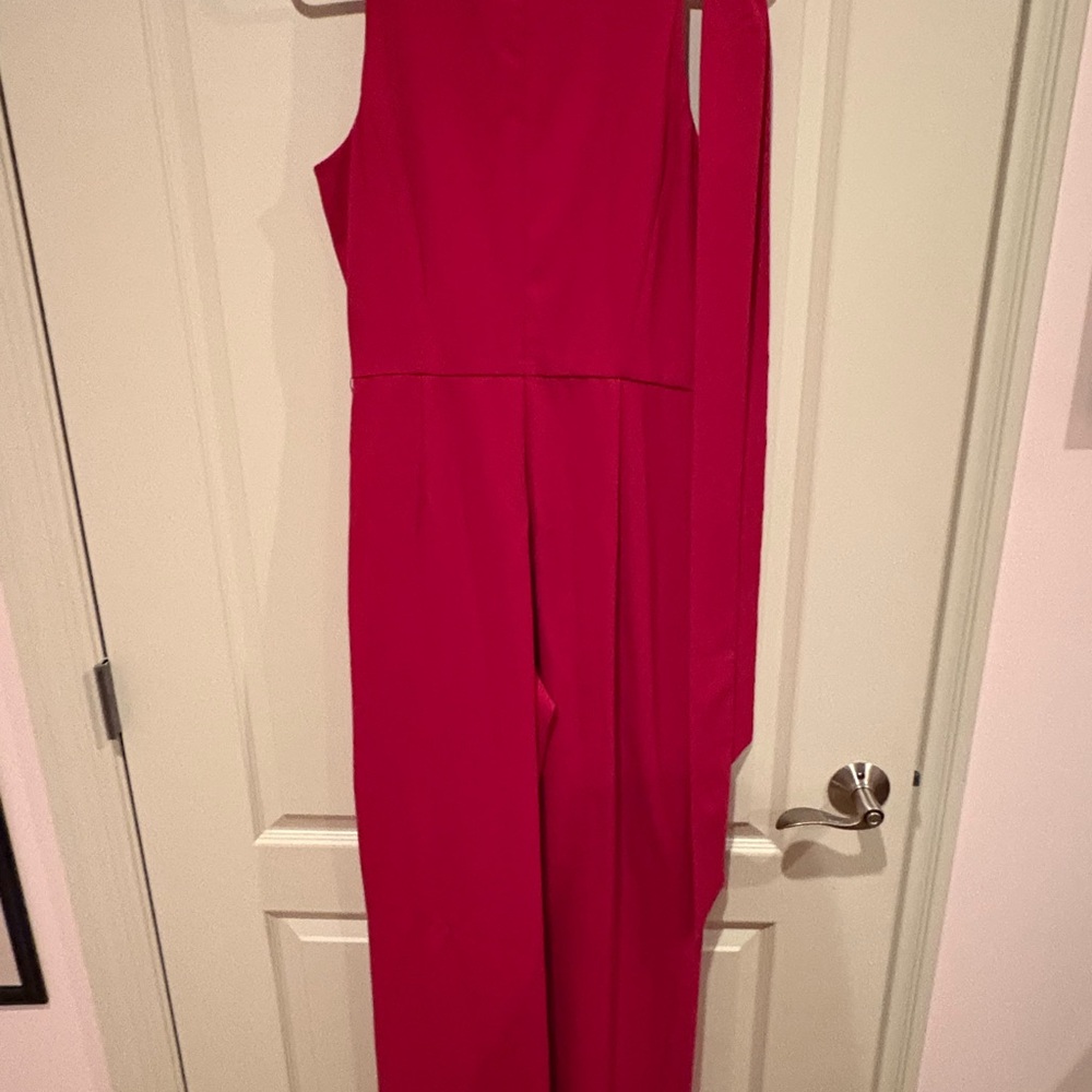 INC International Concepts Formal Red Jumpsuit with Waist Tie and Flowy Leg Slit - Picture 6 of 7